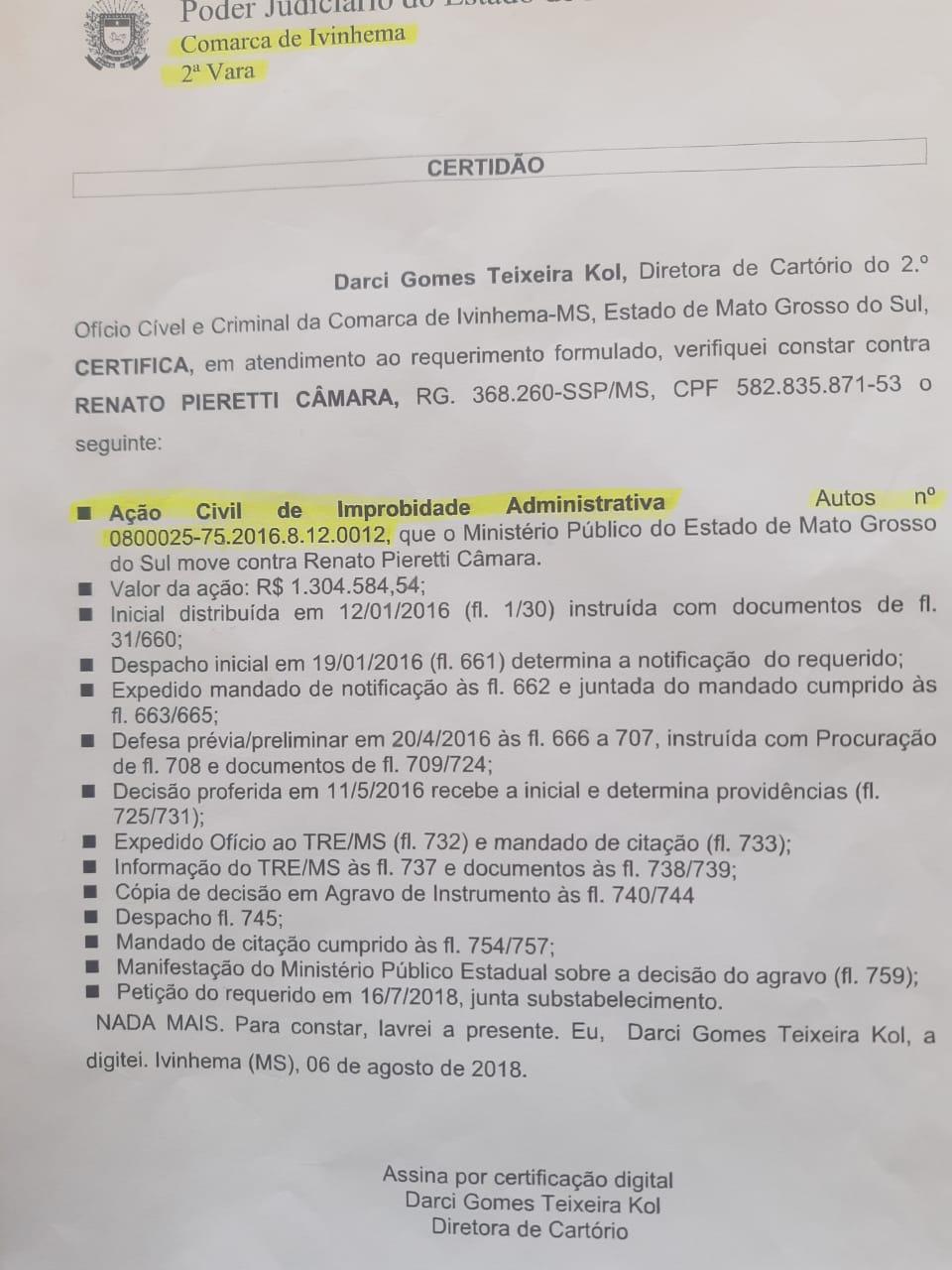 Suposto desvio leva Renato Câmara a processo de 1,3 milhões em 2016