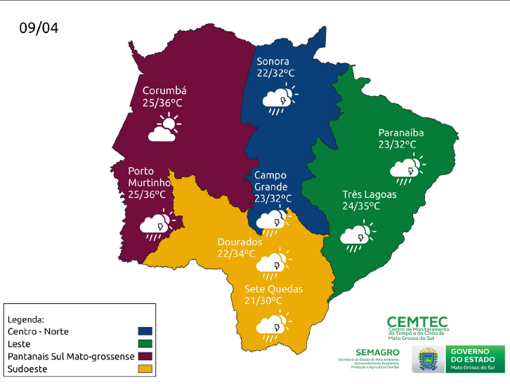 Sábado será ensolarado e seco em grande parte de Mato Grosso do Sul 