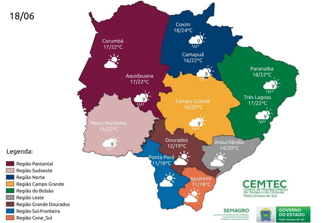 Sábado tem possibilidade de chuva em Mato Grosso do Sul, diz Cemtec