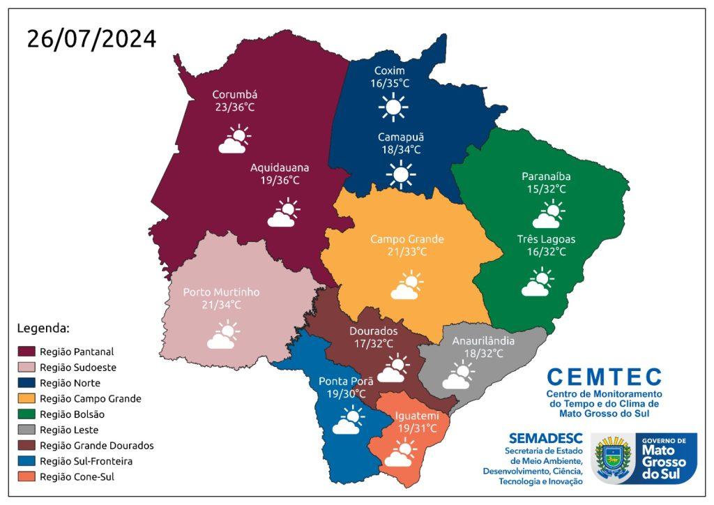 Previsão do tempo para sexta-feira é de continuidade do calor e ar seco em MS